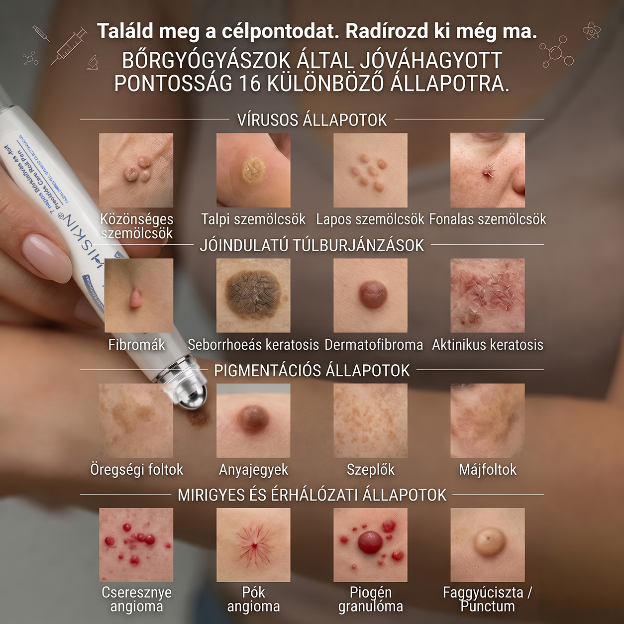 🌟HISKIN®👩‍⚕️ 7 napos bőrcimpa- és folteltávolító fájdalommentes, heg nélküli fejlett bőrhibakezelő görgős toll