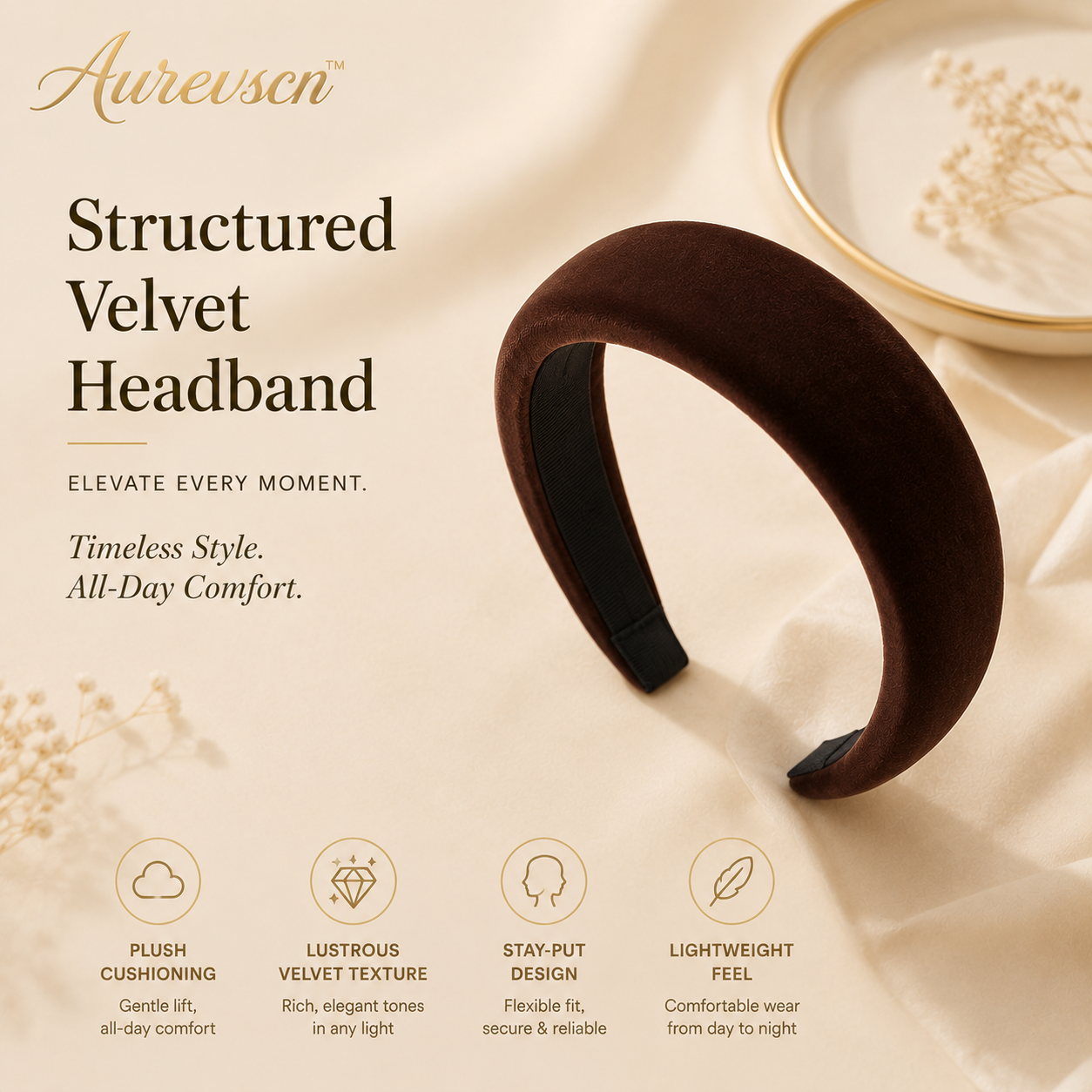 Aurevscn™ Structured Velvet Headband