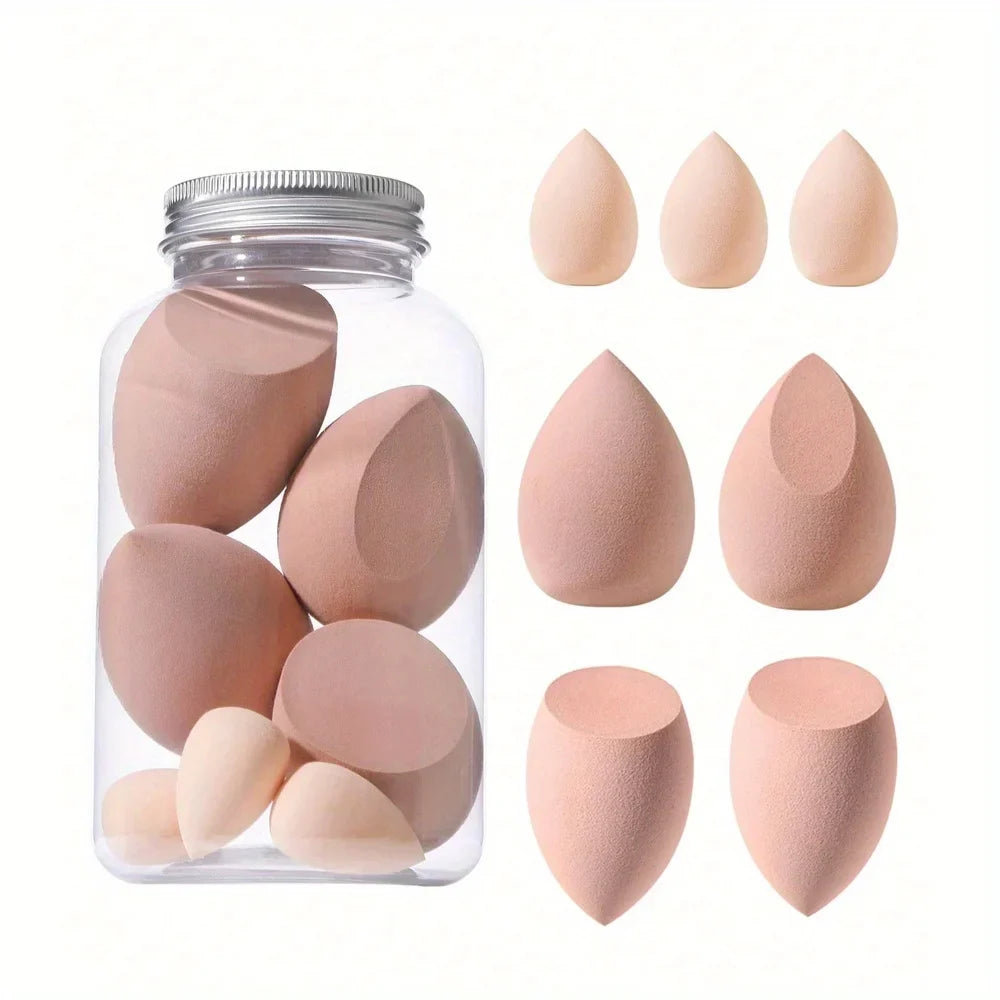 7Pcs Jelly Texture Sponges - Hydrophilic Latex-Free with Portable Jar | Hypoallergenic Makeup Kit for Sensitive Skin All Skins