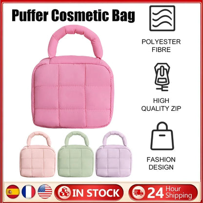 Cosmetic Bag Puffy Travel Toiletry Pouch Checkered Zipper Bag Women Quilted Makeup Bag Makeup Organizer Bag for Woemn Girl