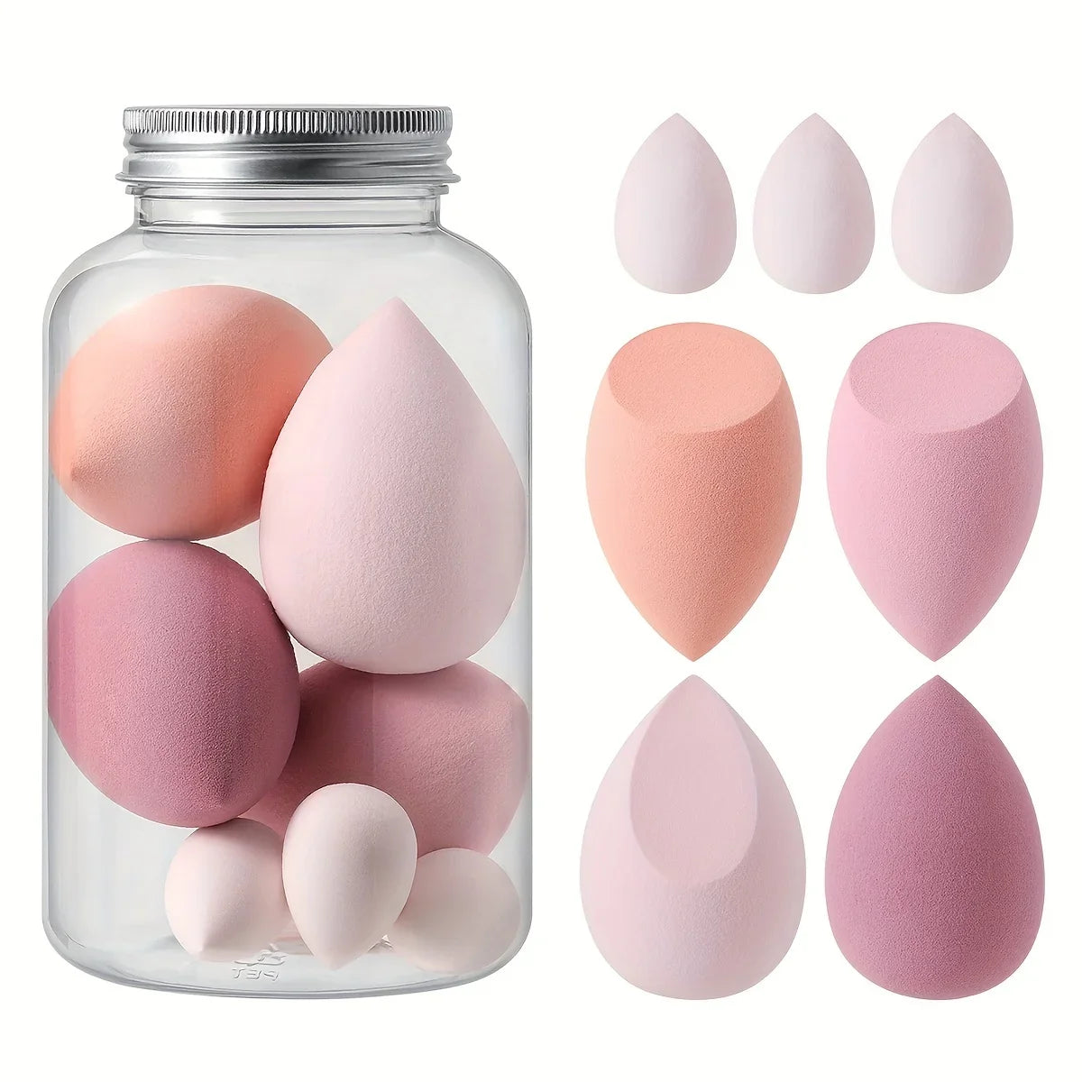 7Pcs Jelly Texture Sponges - Hydrophilic Latex-Free with Portable Jar | Hypoallergenic Makeup Kit for Sensitive Skin All Skins